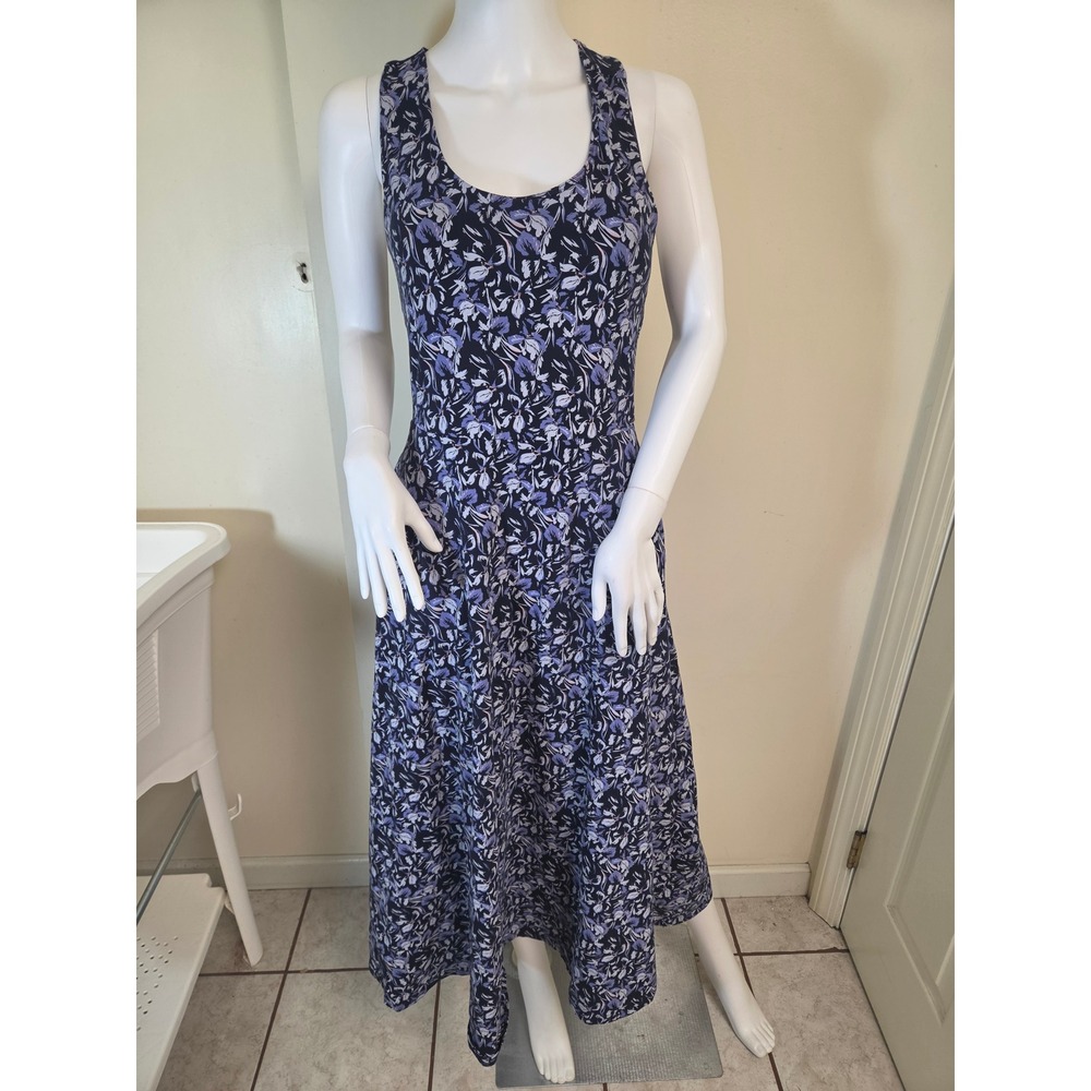 Pact Organic Cotton Floral Maxi Dress Purple Blue Cross Back Size M